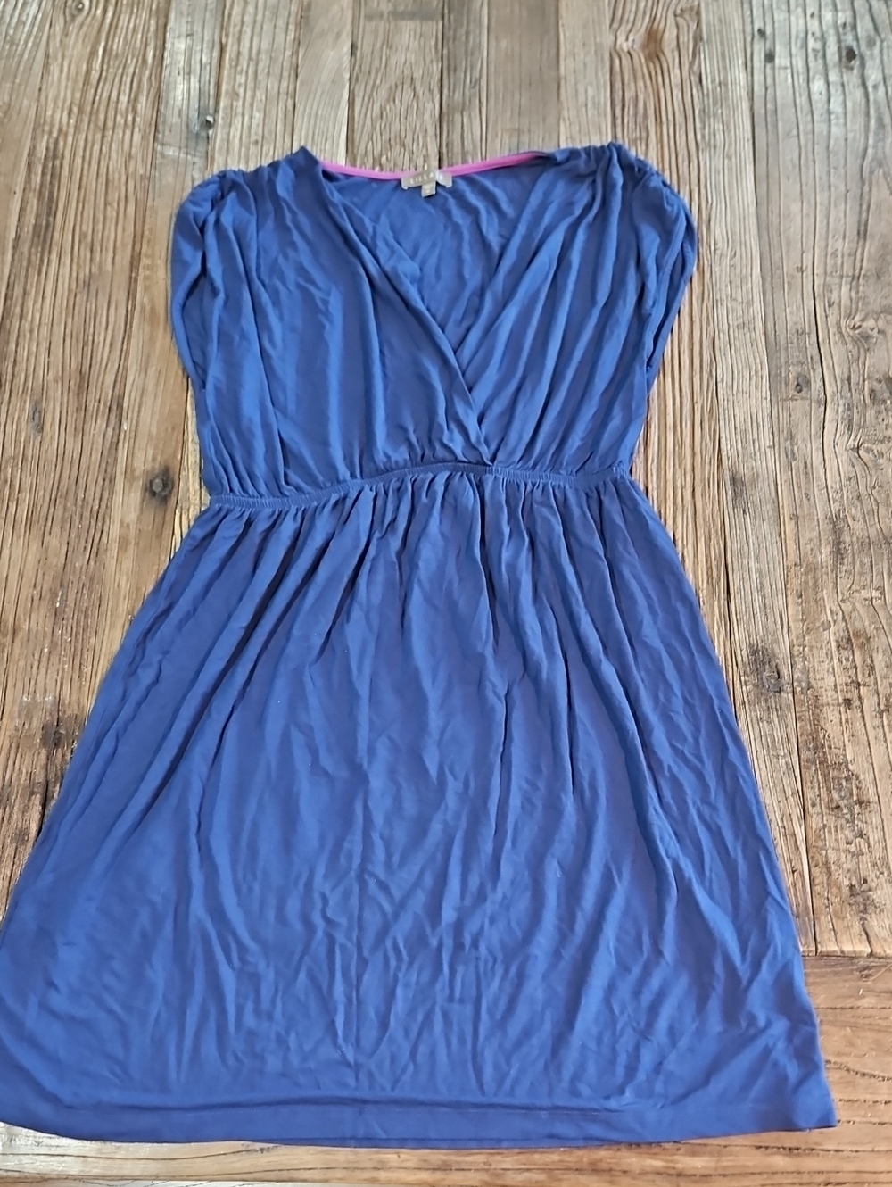 Lilla P Navy Blue V‑Neck Cap Sleeve Pull On Gathered Waist Dress Size M